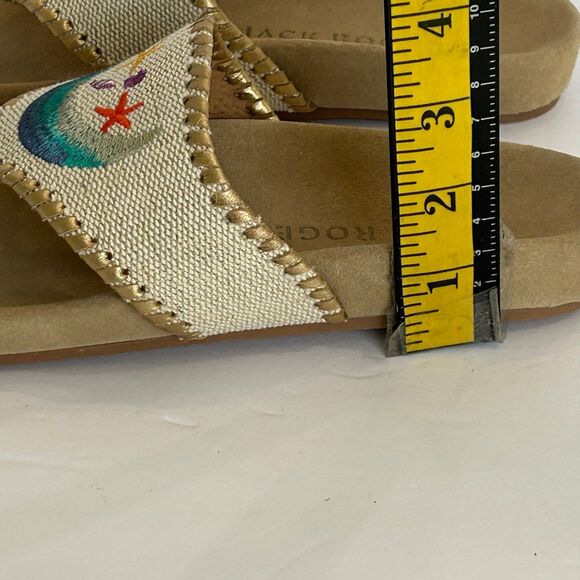 Jack Rogers Sandals Women’s Size 7.5 Color Tan Gold Embroidered Beach Scene - Picture 7 of 10